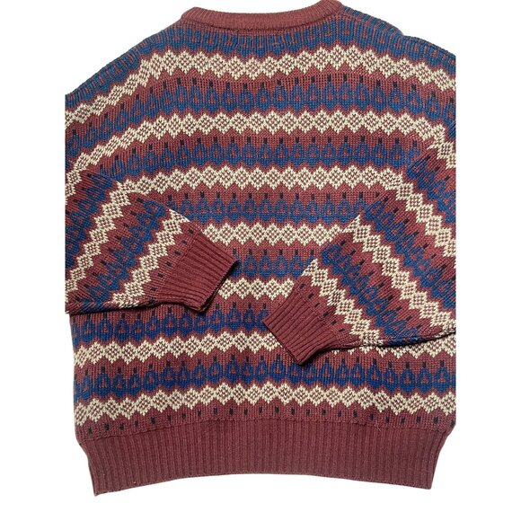 VTG Stoneriver Outfitters Men L Maroon Blue Patterned Crew Sweater Acrylic 80's - Picture 7 of 16